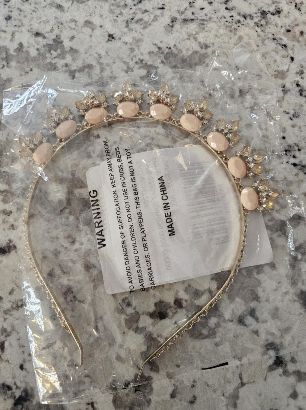 Anthropologie Gold-Tone Headband with Blush Pink Stones
